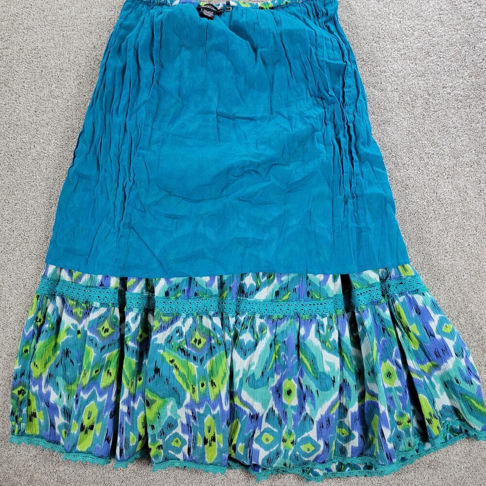 Vintage Notations A-line Skirt Womens L Blue Boho Watercolor Tiered Flowy Hippie - Picture 15 of 16